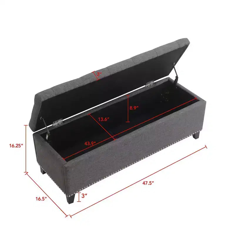 47.5" Storage Ottoman Bench, End of Bed Bench with Safety Hinge, Button-Tufted Linen Fabric, for Living Room, Entryway, Bedroom
