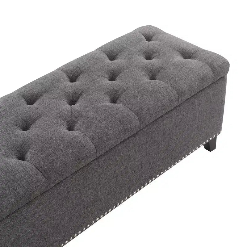47.5" Storage Ottoman Bench, End of Bed Bench with Safety Hinge, Button-Tufted Linen Fabric, for Living Room, Entryway, Bedroom