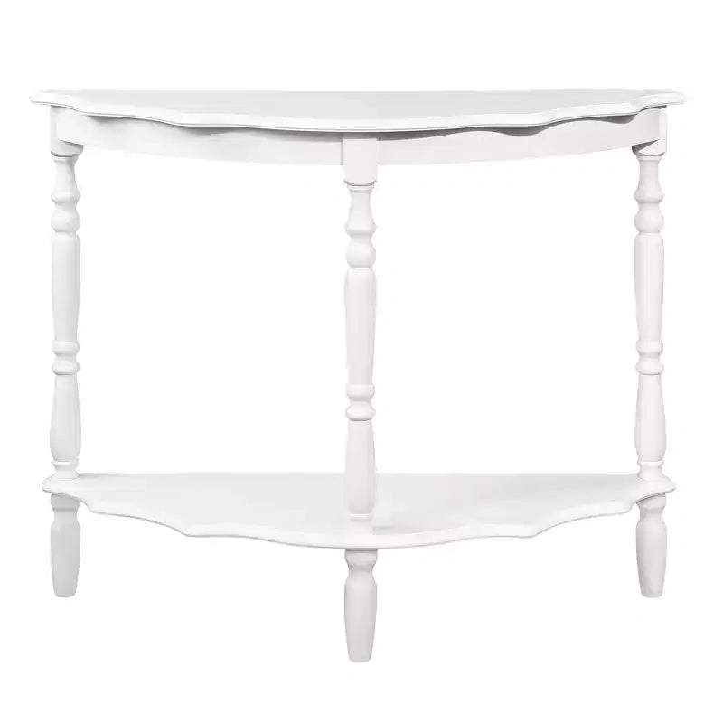42" Retro Curved Console Table with Cloud Design Top and Open Shelf, Solid Wood Frame and Legs, Milk White