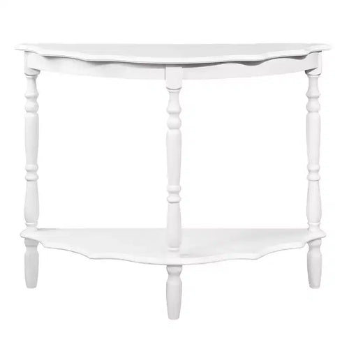 42" Retro Curved Console Table with Cloud Design Top and Open Shelf, Solid Wood Frame and Legs, Milk White