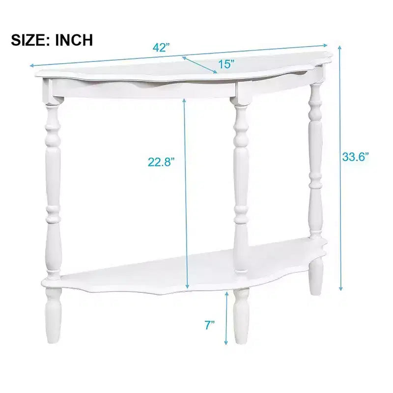 42" Retro Curved Console Table with Cloud Design Top and Open Shelf, Solid Wood Frame and Legs, Milk White