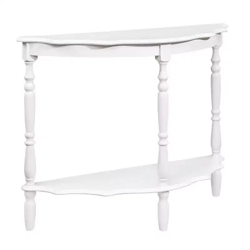 42" Retro Curved Console Table with Cloud Design Top and Open Shelf, Solid Wood Frame and Legs, Milk White