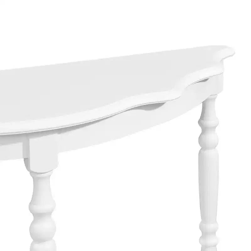 42" Retro Curved Console Table with Cloud Design Top and Open Shelf, Solid Wood Frame and Legs, Milk White