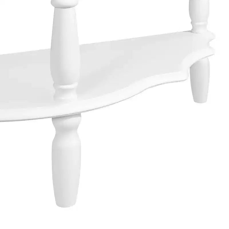42" Retro Curved Console Table with Cloud Design Top and Open Shelf, Solid Wood Frame and Legs, Milk White