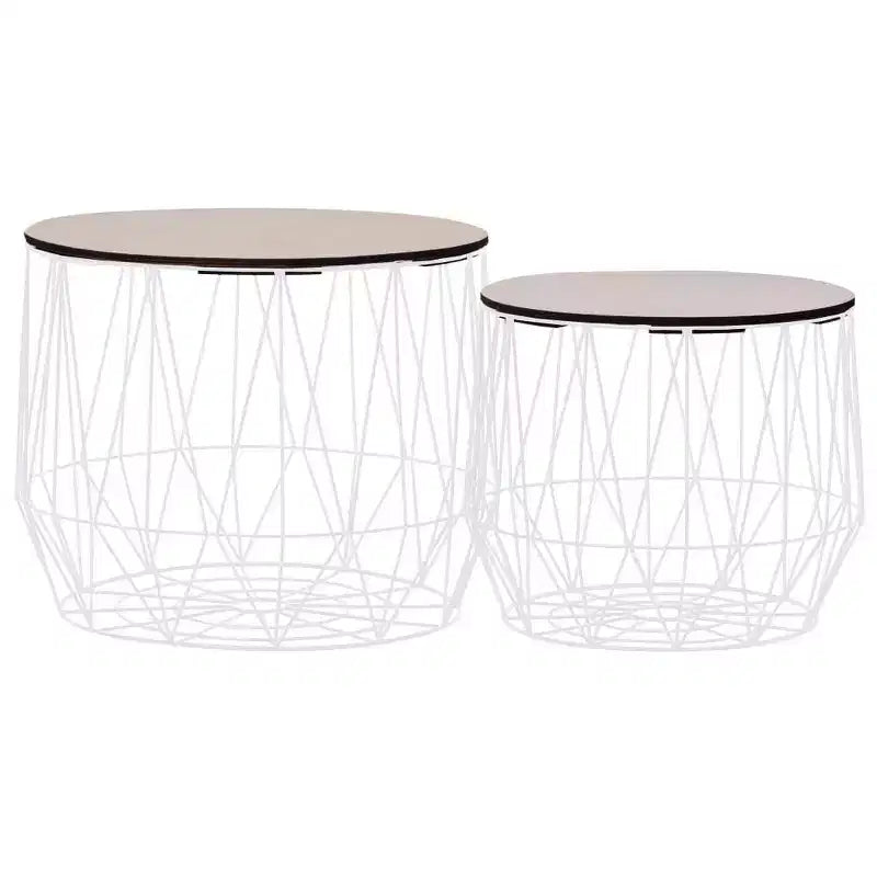 Coffee Table Set of 2, Round End Table & Sofa Table for Living Room, Copper/Black/White