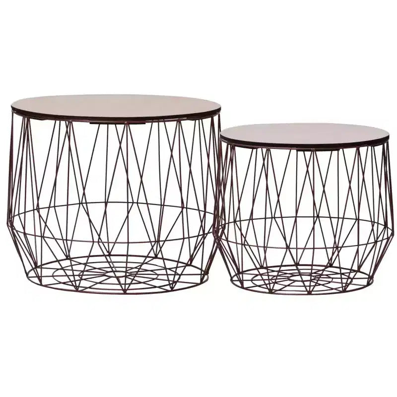 Coffee Table Set of 2, Round End Table & Sofa Table for Living Room, Copper/Black/White