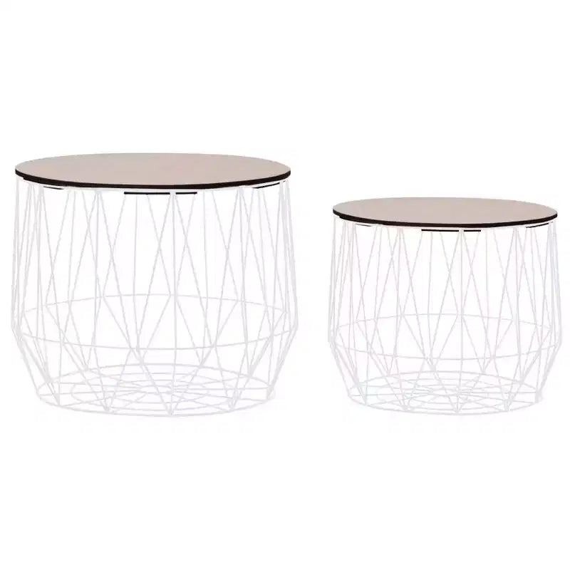 Coffee Table Set of 2, Round End Table & Sofa Table for Living Room, Copper/Black/White