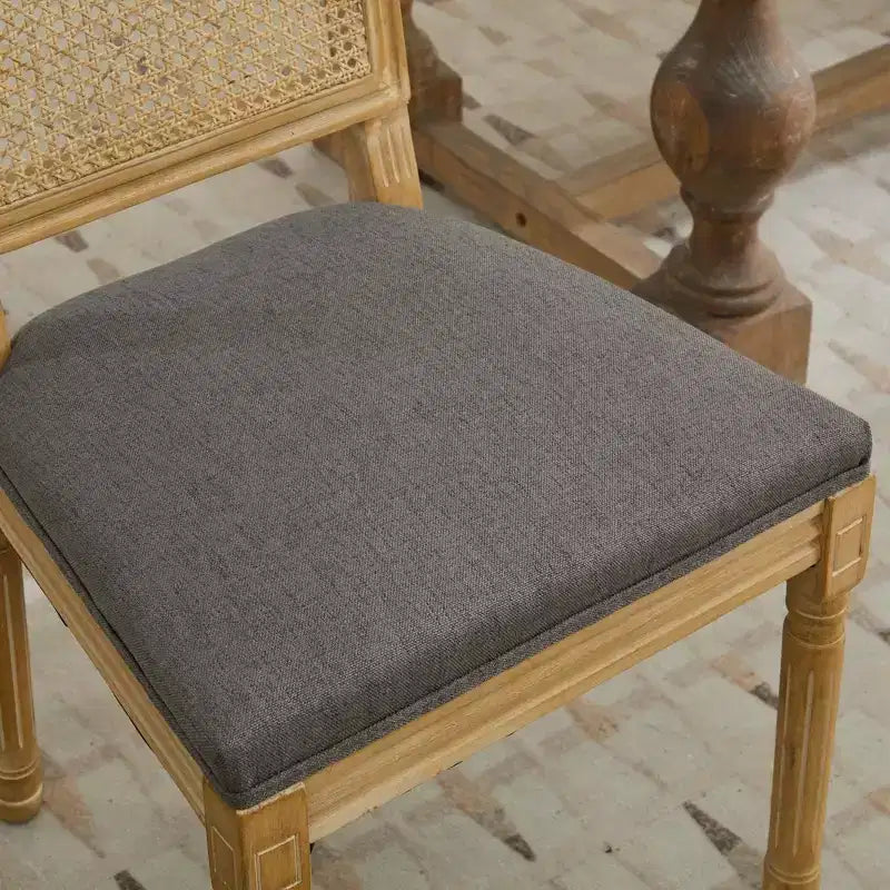 King Louis Chairs Set of 2, Rattan Back French Decor Side Chairs with Solid Rubberwood Legs, High Resilience Foam, 300lbs Capacity