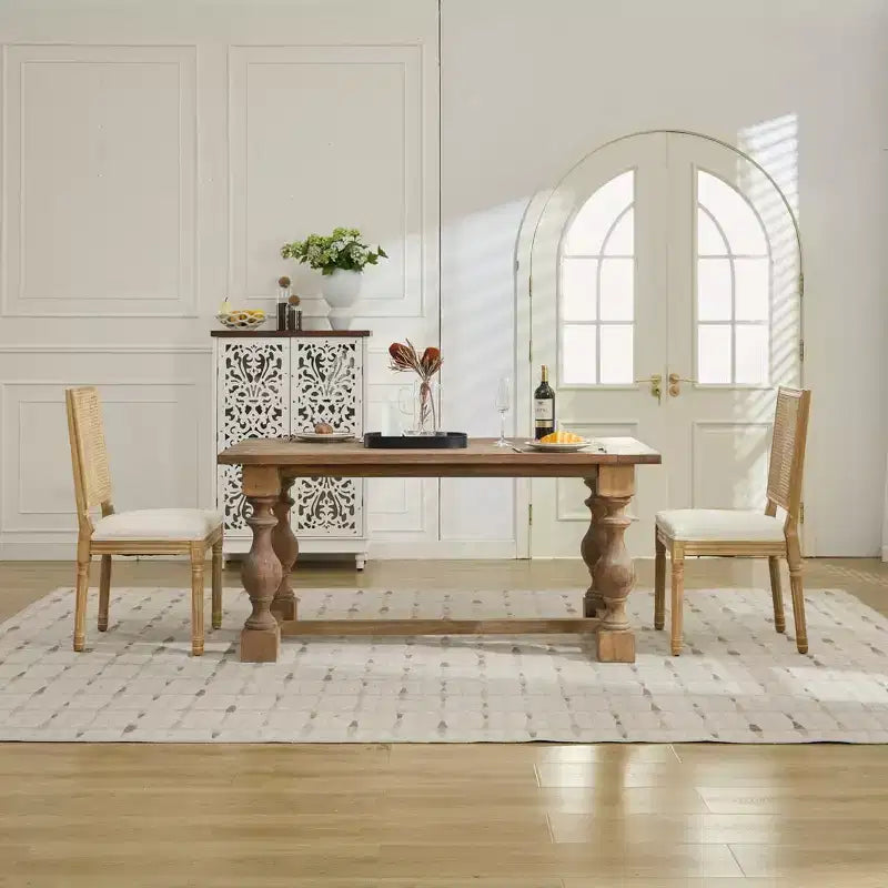 King Louis Chairs Set of 2, Rattan Back French Decor Side Chairs with Solid Rubberwood Legs, High Resilience Foam, 300lbs Capacity