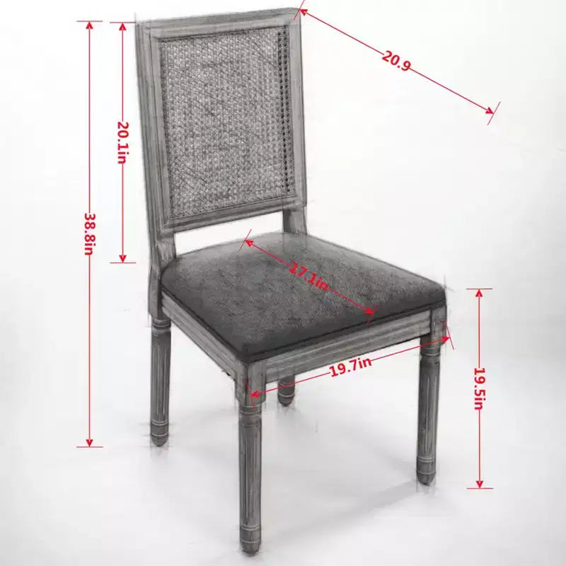 King Louis Chairs Set of 2, Rattan Back French Decor Side Chairs with Solid Rubberwood Legs, High Resilience Foam, 300lbs Capacity