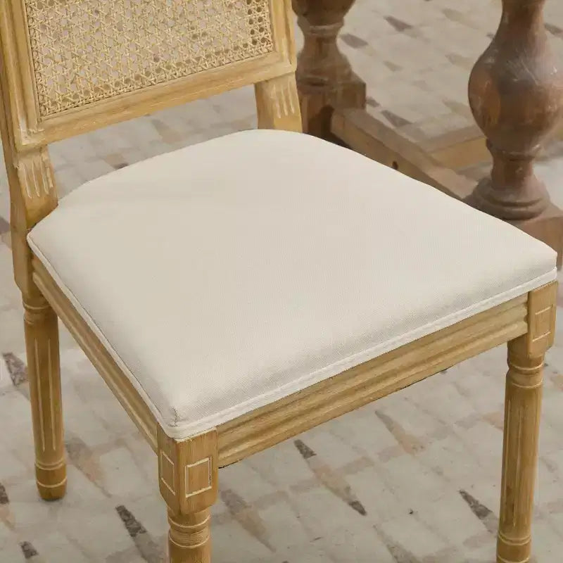 King Louis Chairs Set of 2, Rattan Back French Decor Side Chairs with Solid Rubberwood Legs, High Resilience Foam, 300lbs Capacity