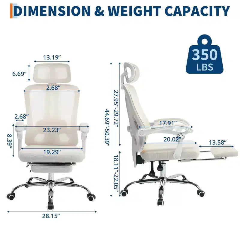 High Back Ergonomic Office Chair with Mesh Back, Retractable Footrest, Adjustable Headrest & Lumbar Support, Wide Computer Chair with Wheels, Beige