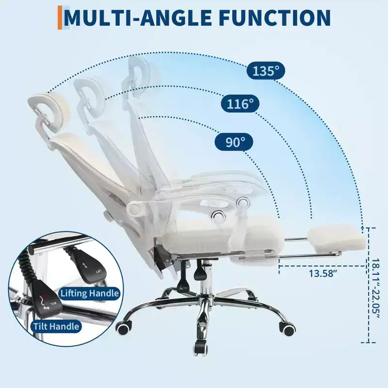 High Back Ergonomic Office Chair with Mesh Back, Retractable Footrest, Adjustable Headrest & Lumbar Support, Wide Computer Chair with Wheels, Beige