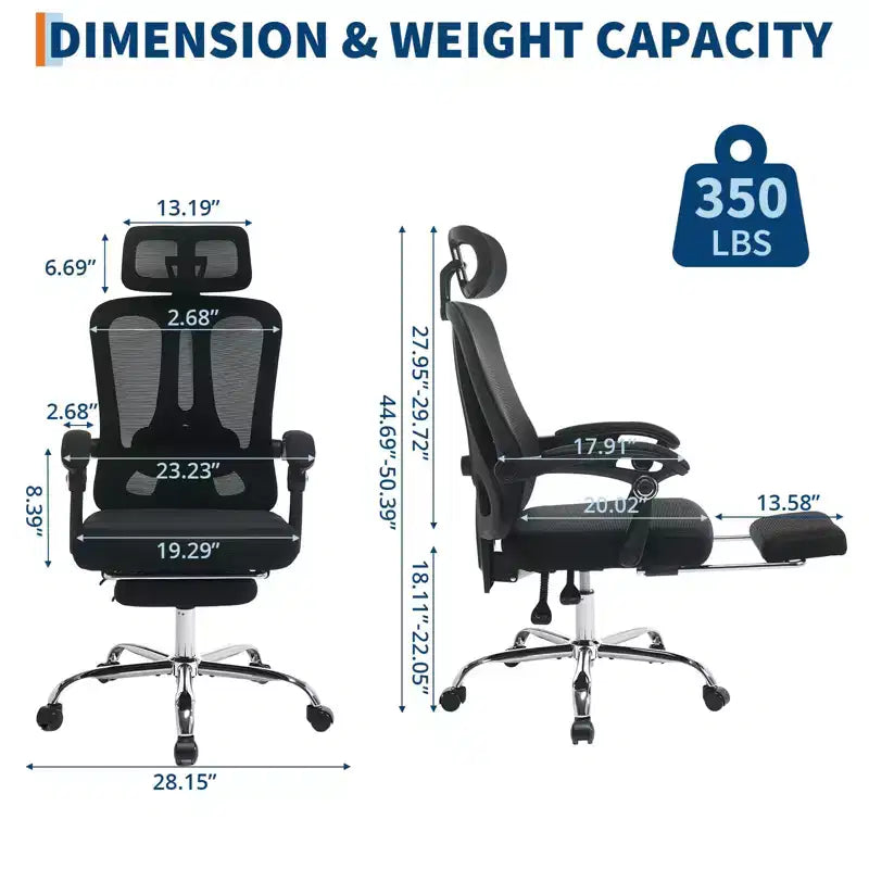High Back Ergonomic Office Chair with Mesh Back, Retractable Footrest, Adjustable Headrest & Lumbar Support, Wide Computer Chair with Wheels, Beige