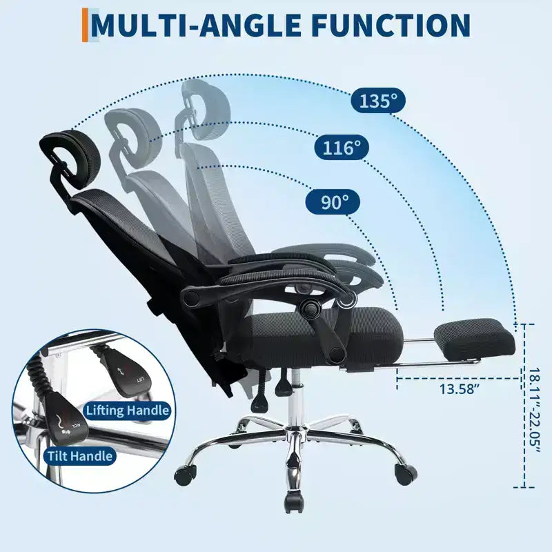 High Back Ergonomic Office Chair with Mesh Back, Retractable Footrest, Adjustable Headrest & Lumbar Support, Wide Computer Chair with Wheels, Beige