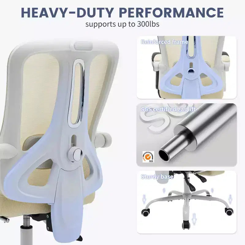 High Back Ergonomic Office Chair with Mesh Back, Retractable Footrest, Adjustable Headrest & Lumbar Support, Wide Computer Chair with Wheels, Beige