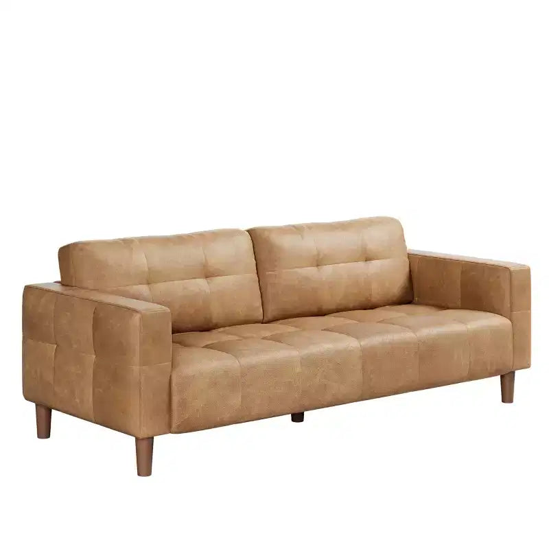 Modern 3-Seater Sofa and 2 Removable Back Cushions for Living Room,Faux Leather Sofa Couch with Spring Cushion, Easy Assembly for Small Spaces
