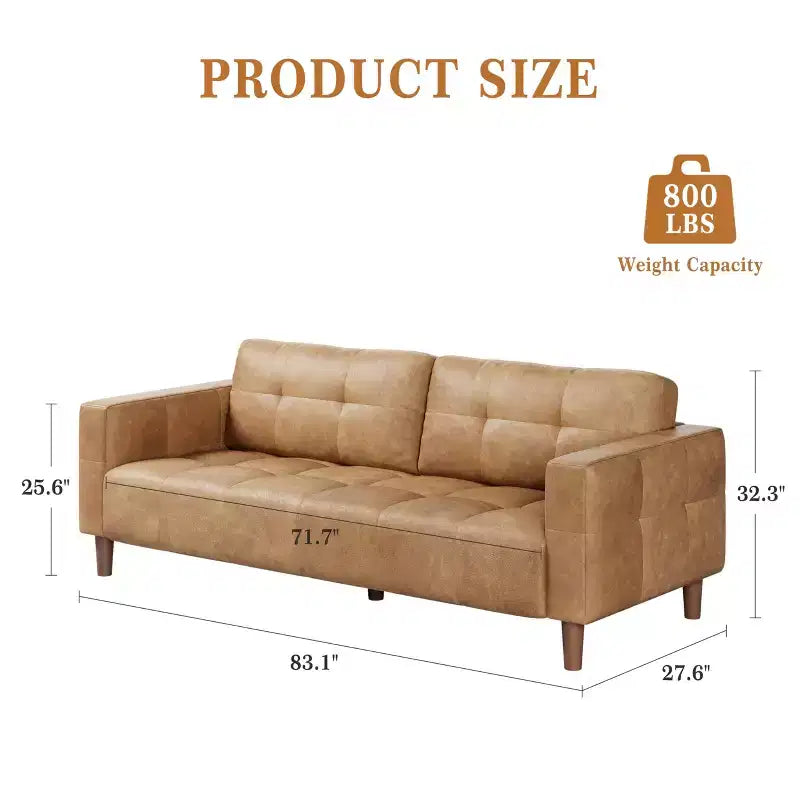 Modern 3-Seater Sofa and 2 Removable Back Cushions for Living Room,Faux Leather Sofa Couch with Spring Cushion, Easy Assembly for Small Spaces