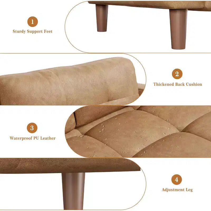 Modern 3-Seater Sofa and 2 Removable Back Cushions for Living Room,Faux Leather Sofa Couch with Spring Cushion, Easy Assembly for Small Spaces