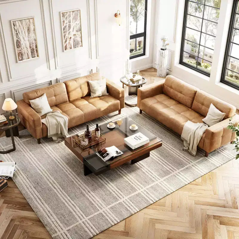 Modern 3-Seater Sofa and 2 Removable Back Cushions for Living Room,Faux Leather Sofa Couch with Spring Cushion, Easy Assembly for Small Spaces