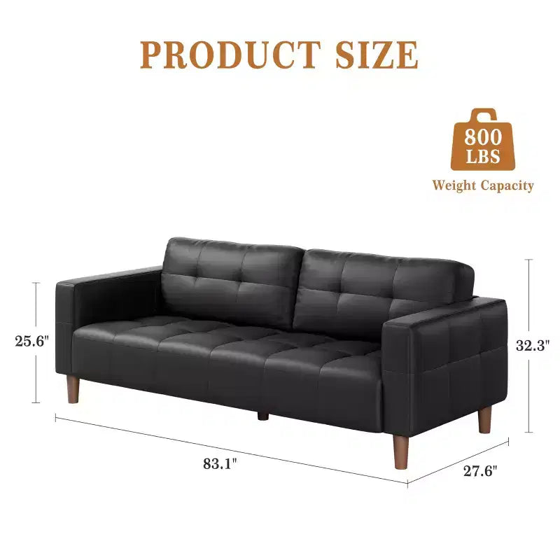 Modern 3-Seater Sofa and 2 Removable Back Cushions for Living Room,Faux Leather Sofa Couch with Spring Cushion, Easy Assembly for Small Spaces