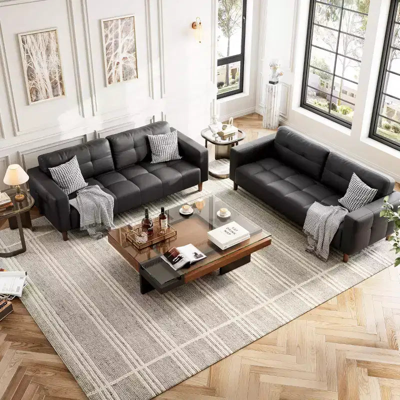 Modern 3-Seater Sofa and 2 Removable Back Cushions for Living Room,Faux Leather Sofa Couch with Spring Cushion, Easy Assembly for Small Spaces