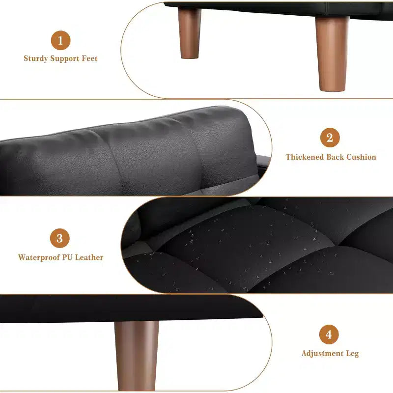 Modern 3-Seater Sofa and 2 Removable Back Cushions for Living Room,Faux Leather Sofa Couch with Spring Cushion, Easy Assembly for Small Spaces