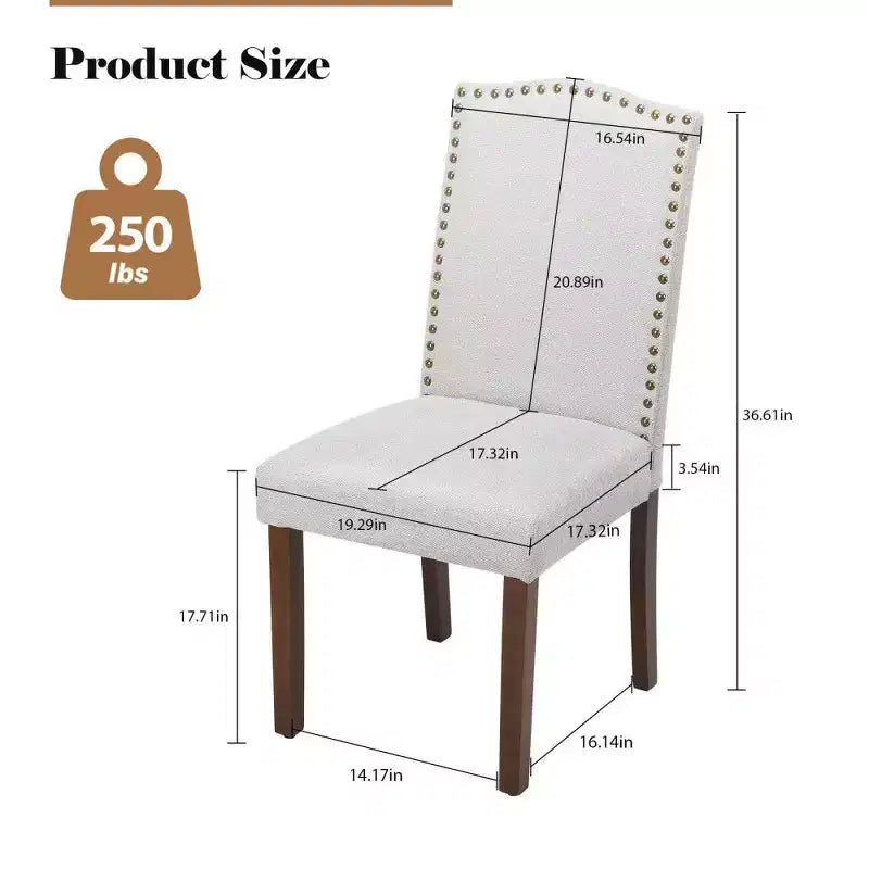 Modern Dining Chairs Set of 2, Linen Upholstered Kitchen Chairs with Nailhead Trim & Rubberwood Legs for Dining Room, Kitchen, Living Room