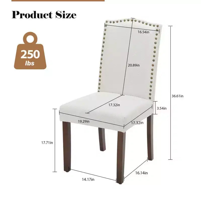 Modern Dining Chairs Set of 2, Linen Upholstered Kitchen Chairs with Nailhead Trim & Rubberwood Legs for Dining Room, Kitchen, Living Room
