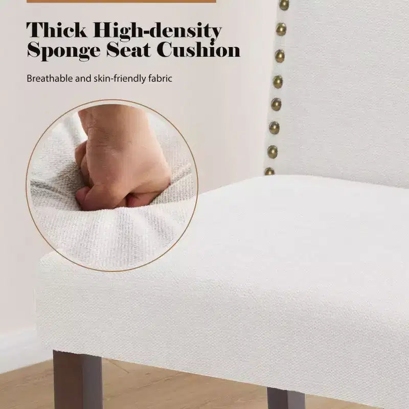 Modern Dining Chairs Set of 2, Linen Upholstered Kitchen Chairs with Nailhead Trim & Rubberwood Legs for Dining Room, Kitchen, Living Room