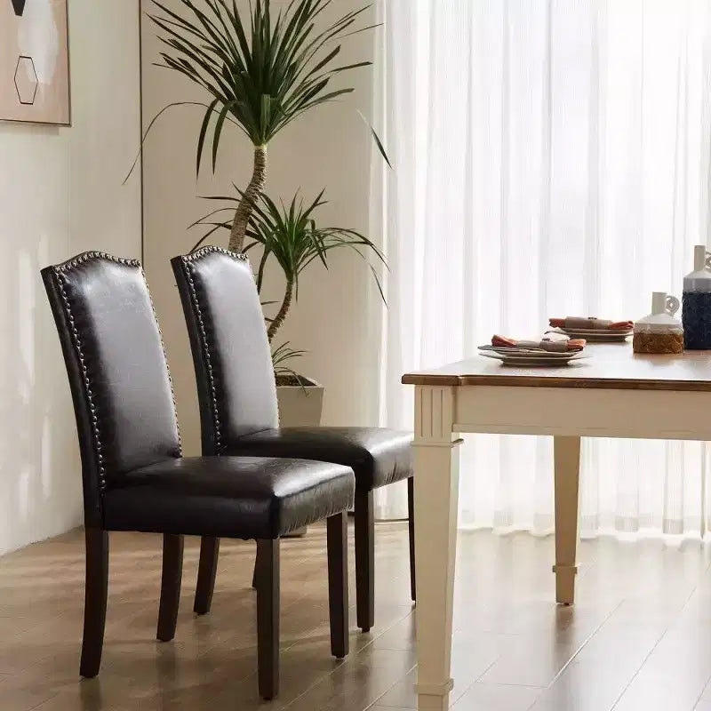 Modern Dining Chairs Set of 2, Linen Upholstered Kitchen Chairs with Nailhead Trim & Rubberwood Legs for Dining Room, Kitchen, Living Room