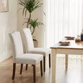 Modern Dining Chairs Set of 2, Linen Upholstered Kitchen Chairs with Nailhead Trim & Rubberwood Legs for Dining Room, Kitchen, Living Room