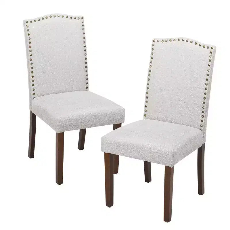 Modern Dining Chairs Set of 2, Linen Upholstered Kitchen Chairs with Nailhead Trim & Rubberwood Legs for Dining Room, Kitchen, Living Room