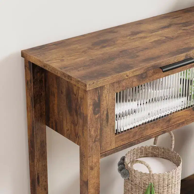43'' Modern Narrow Console Table with 2 Glass Drawers - 2-Tier Storage Sofa Table for Entryway, Living Room, Hallway & Foyer
