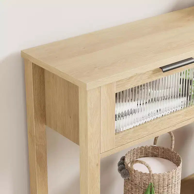43'' Modern Narrow Console Table with 2 Glass Drawers - 2-Tier Storage Sofa Table for Entryway, Living Room, Hallway & Foyer