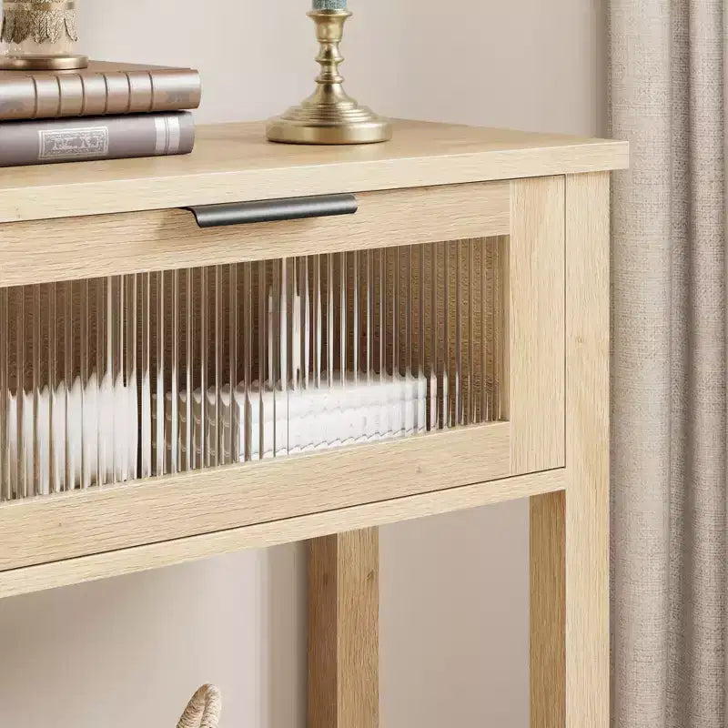 43'' Modern Narrow Console Table with 2 Glass Drawers - 2-Tier Storage Sofa Table for Entryway, Living Room, Hallway & Foyer