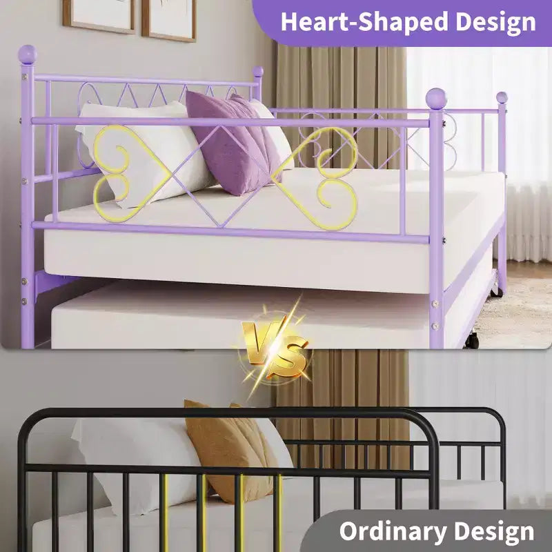 Twin Metal Daybed with Trundle, Premium Steel Slat Support, Space Saving Trundle Sofa Bed for Living Room, Bedroom and Guest Room