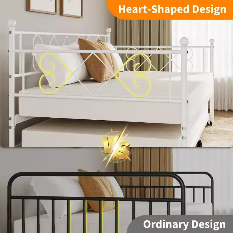 Twin Metal Daybed with Trundle, Premium Steel Slat Support, Space Saving Trundle Sofa Bed for Living Room, Bedroom and Guest Room