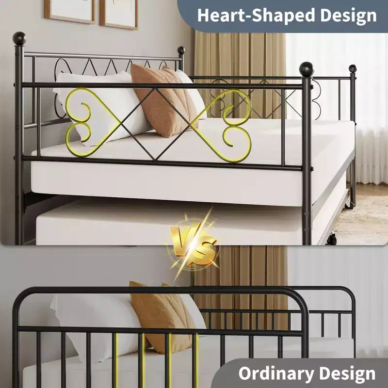 Twin Metal Daybed with Trundle, Premium Steel Slat Support, Space Saving Trundle Sofa Bed for Living Room, Bedroom and Guest Room