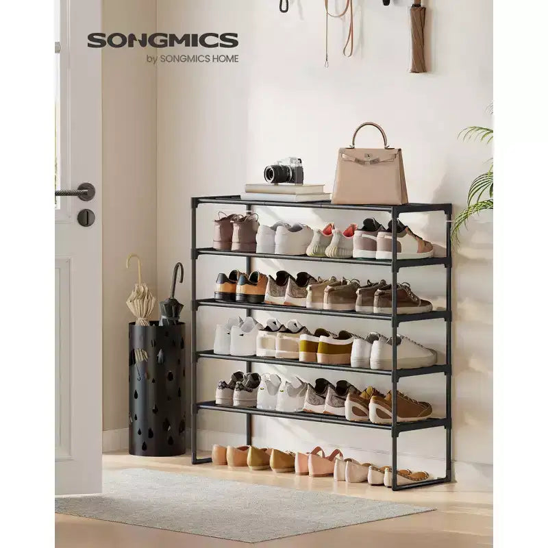 5-Tier Stackable Shoe Rack, 36.2 Inch Metal Shoe Organizer with 22 lb per Tier Capacity, Upright & Reversible for Entryway, Black