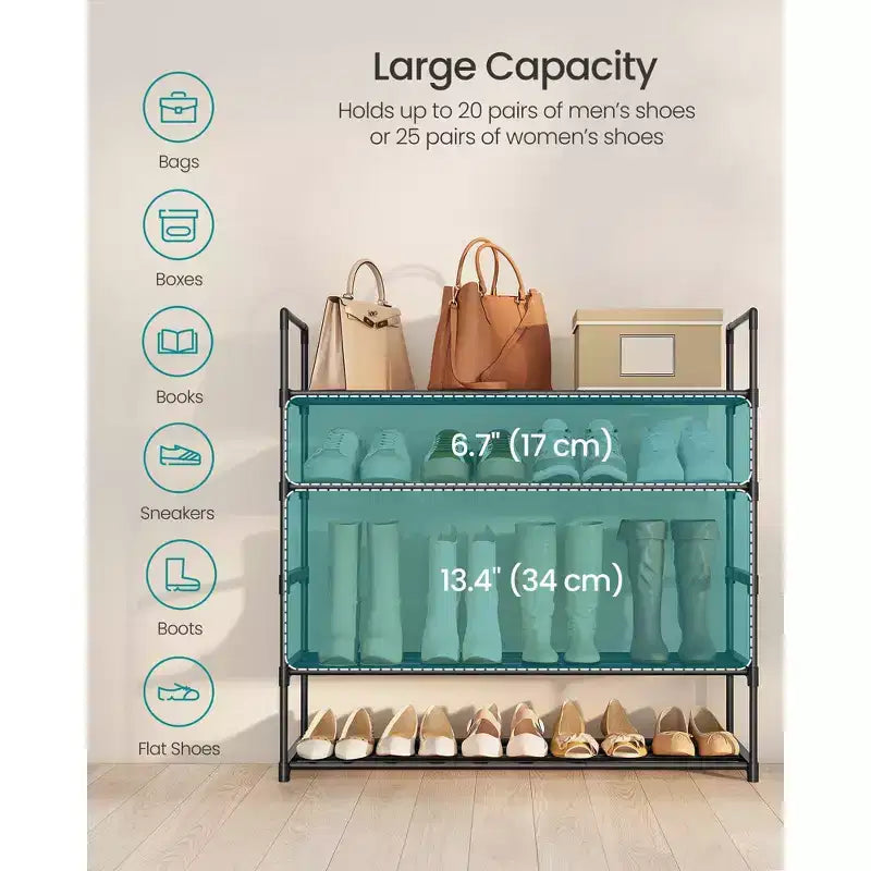 5-Tier Stackable Shoe Rack, 36.2 Inch Metal Shoe Organizer with 22 lb per Tier Capacity, Upright & Reversible for Entryway, Black