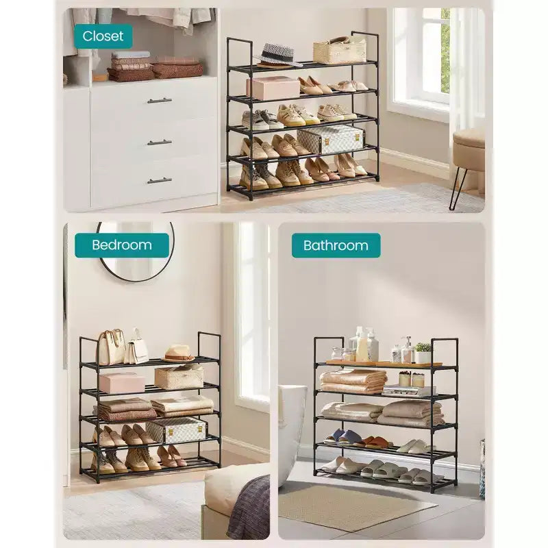 5-Tier Stackable Shoe Rack, 36.2 Inch Metal Shoe Organizer with 22 lb per Tier Capacity, Upright & Reversible for Entryway, Black