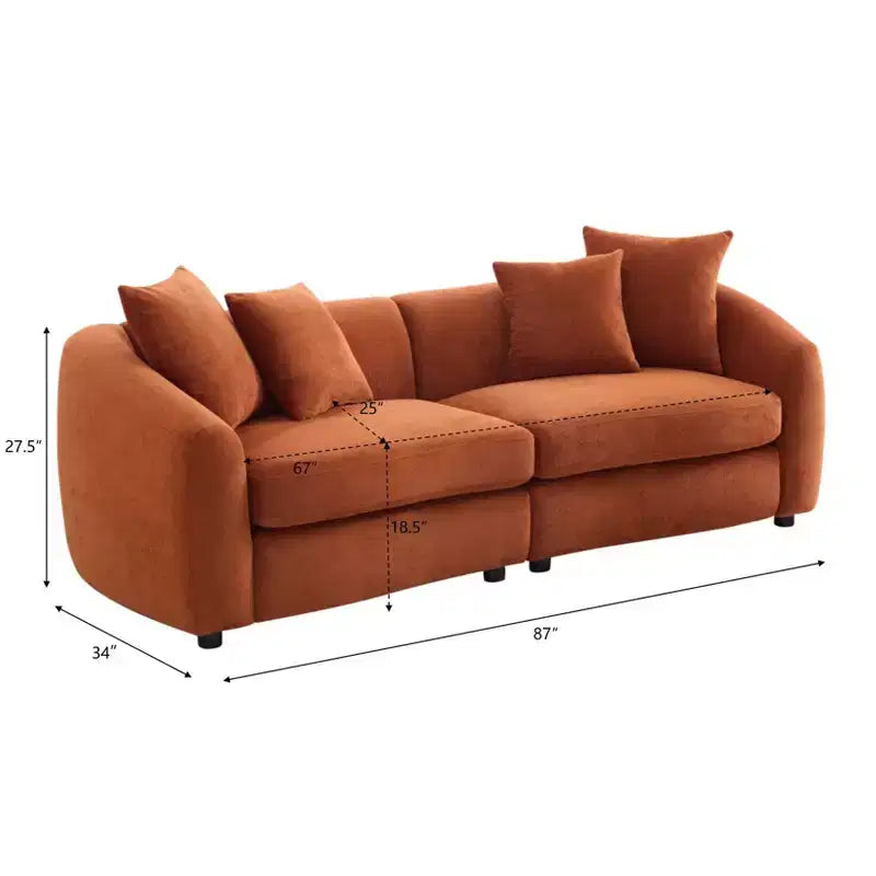 87" Modern 3-Seater Wooden Velvet Upholstered Sofa