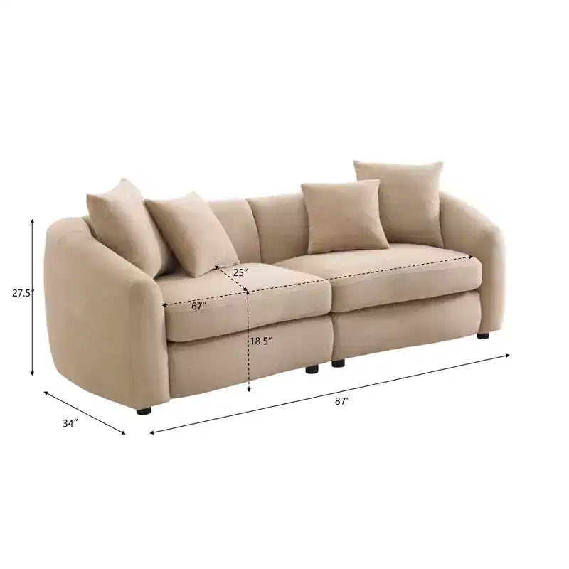 87" Modern 3-Seater Wooden Velvet Upholstered Sofa