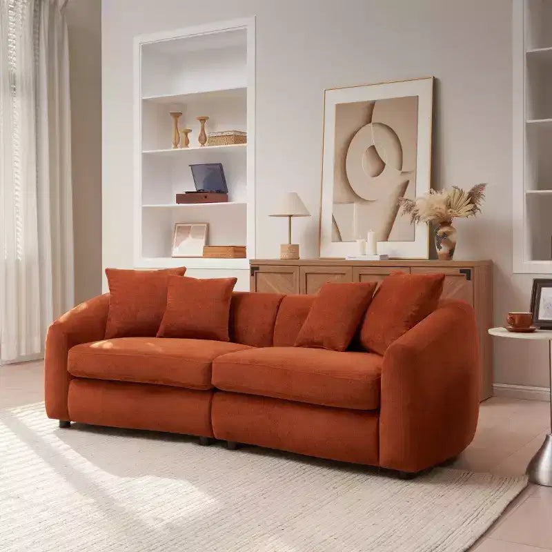 87" Modern 3-Seater Wooden Velvet Upholstered Sofa