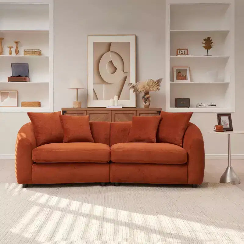 87" Modern 3-Seater Wooden Velvet Upholstered Sofa