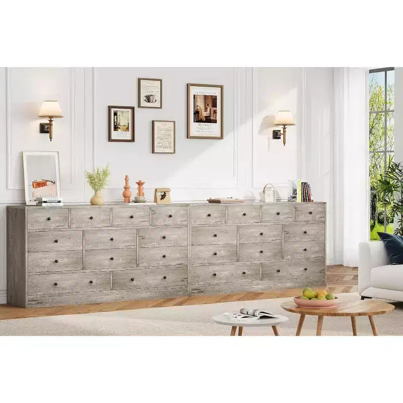 12 Drawer Dresser with Power Outlets, 61" Wooden Storage Chest Organizer for Bedroom, Living Room, Hallway