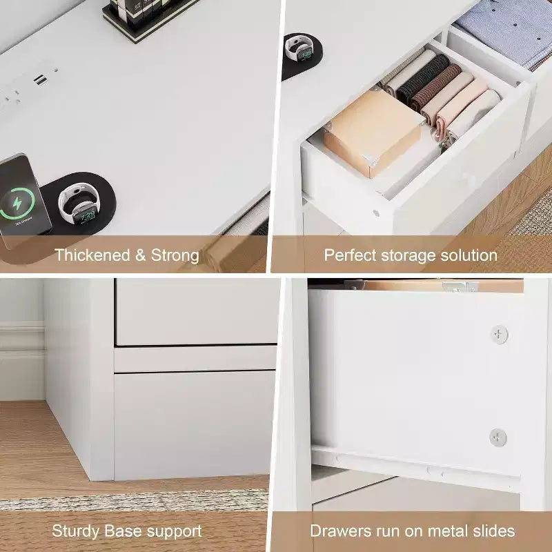 12 Drawer Dresser with Power Outlets, 61" Wooden Storage Chest Organizer for Bedroom, Living Room, Hallway