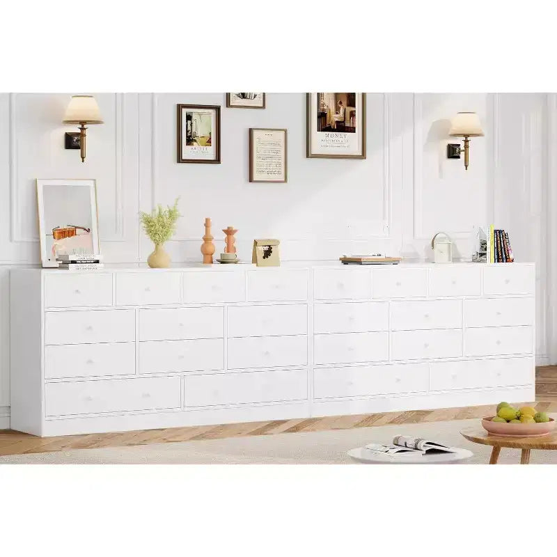 12 Drawer Dresser with Power Outlets, 61" Wooden Storage Chest Organizer for Bedroom, Living Room, Hallway