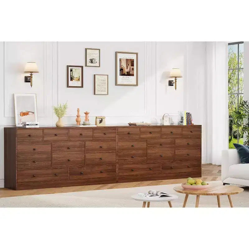 12 Drawer Dresser with Power Outlets, 61" Wooden Storage Chest Organizer for Bedroom, Living Room, Hallway